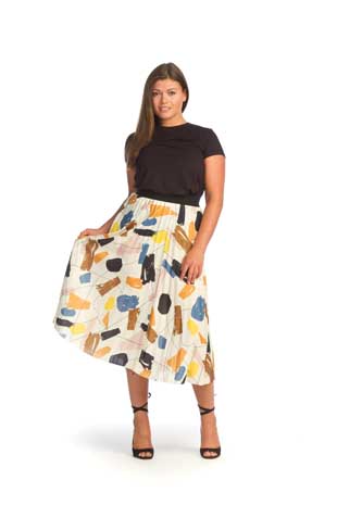 PS-14913 - ABSTRACT PLEATED SKIRT WITH ELASTIC WAISTBAND - Colors: AS SHOWN - Available Sizes:XS-XXL - Catalog Page:93 